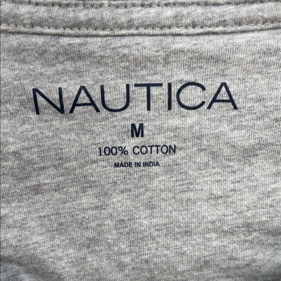 Nautica Men's Heather Gray and Navy Striped Tee Size Medium - Picture 2 of 3